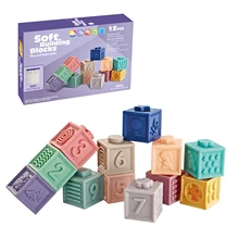 Jouets sensoriels en Silicone pour bébés, blocs de construction éducatifs 3D, boule suspendue, anneau de dentition en caoutchouc, jouets de bain à presser pour tout petits 