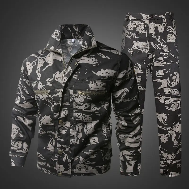 Camouflage Men 's Suit 2021 Spring and Autumn Youth Military Training Wear-Resistant Sweat-Absorbent Trousers Two - Piece Suit