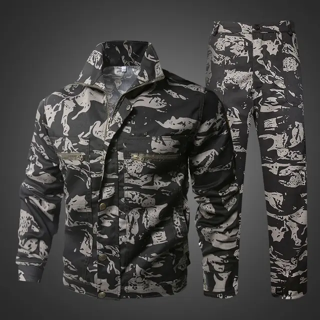 Camouflage Men 's Suit 2021 Spring and Autumn Youth Military Training Wear-Resistant Sweat-Absorbent Trousers Two - Piece Suit gray