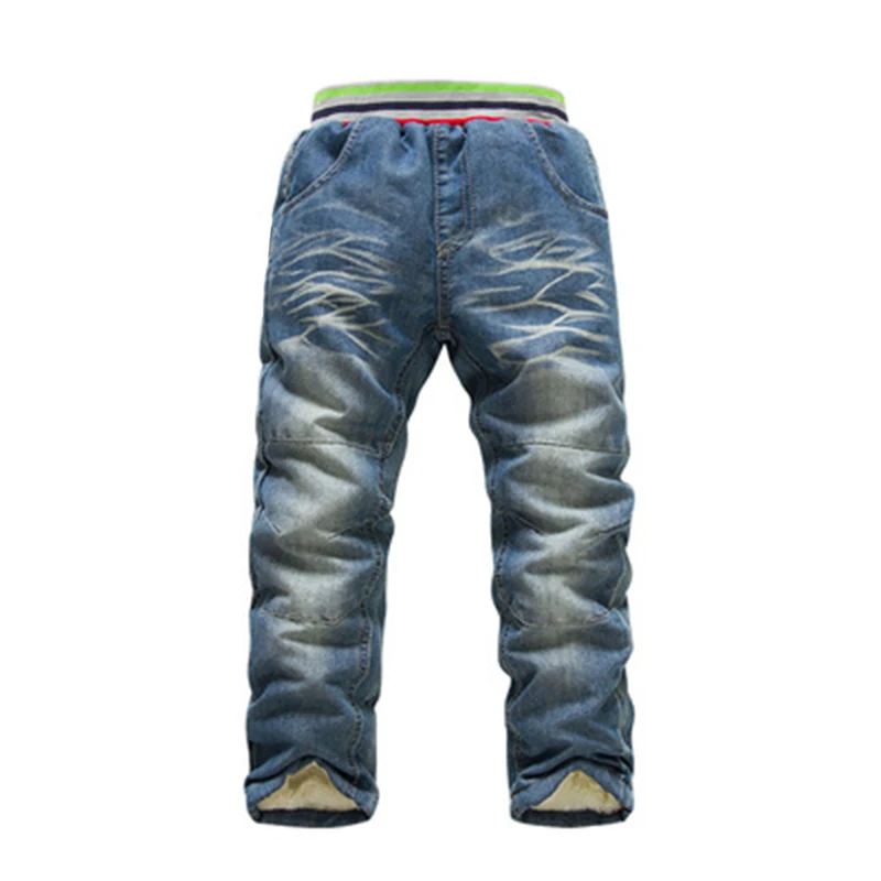 Новинка года; зимние теплые детские джинсы брендовая одежда джинсовые брюки для мальчиков 6-10 лет зимние брюки с добавлением шерсти длинные брюки для мальчиков