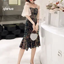 Вечернее платье с коротким рукавом, женские вечерние платья, с открытой спиной, с блестками, Платье De Soiree, сексуальные, милые, вечерние платья F229