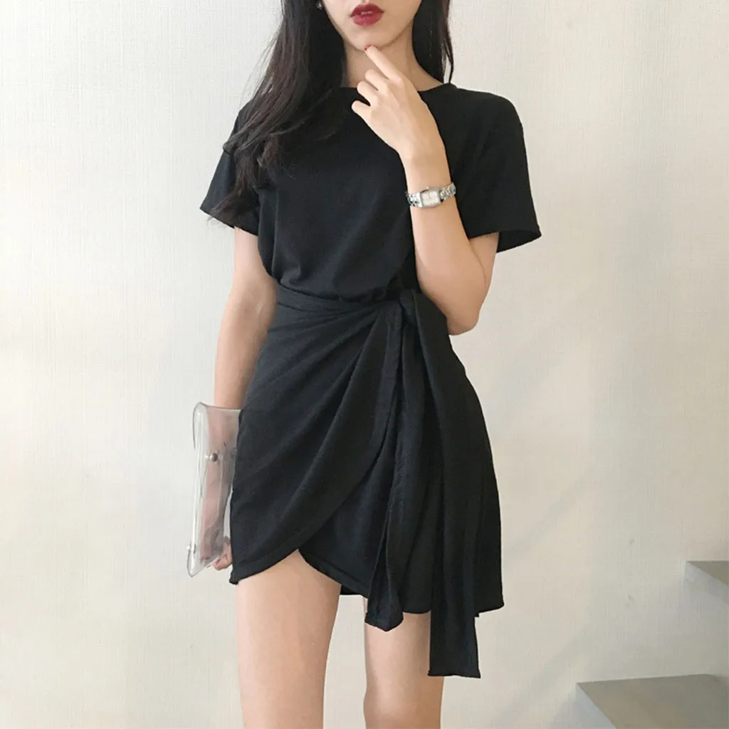 Jaycosin Romance Elegant Mini Dresses Women 2020 Summer O Neck Solid Ladies Street Beach Leisure Vacation Short Dresses Mujer227