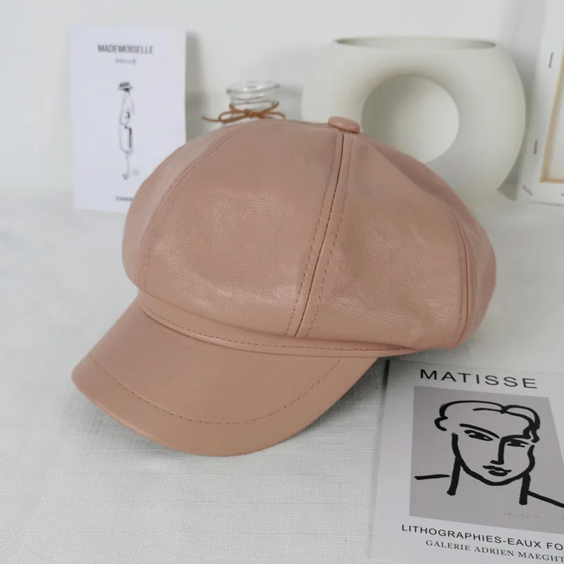 

Pu Hide Substance Octagonal Cap Children Fashion Japanese-style Korean-style Autumn And Winter England Retro Cricket-cap Newsboy