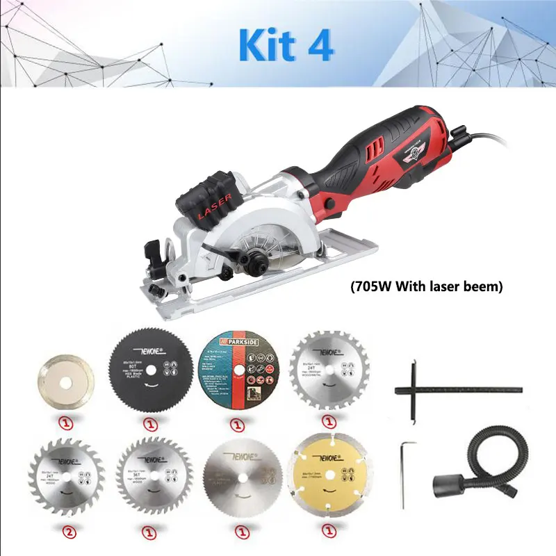 kit4 766V 600 Вт Электрический электроинструмент, электрическая мини-циркулярная пила с лазером, DIY многофункциональная электрическая пила для резки дерева, ПВХ трубки, плитки - Цвет: kit4 766V
