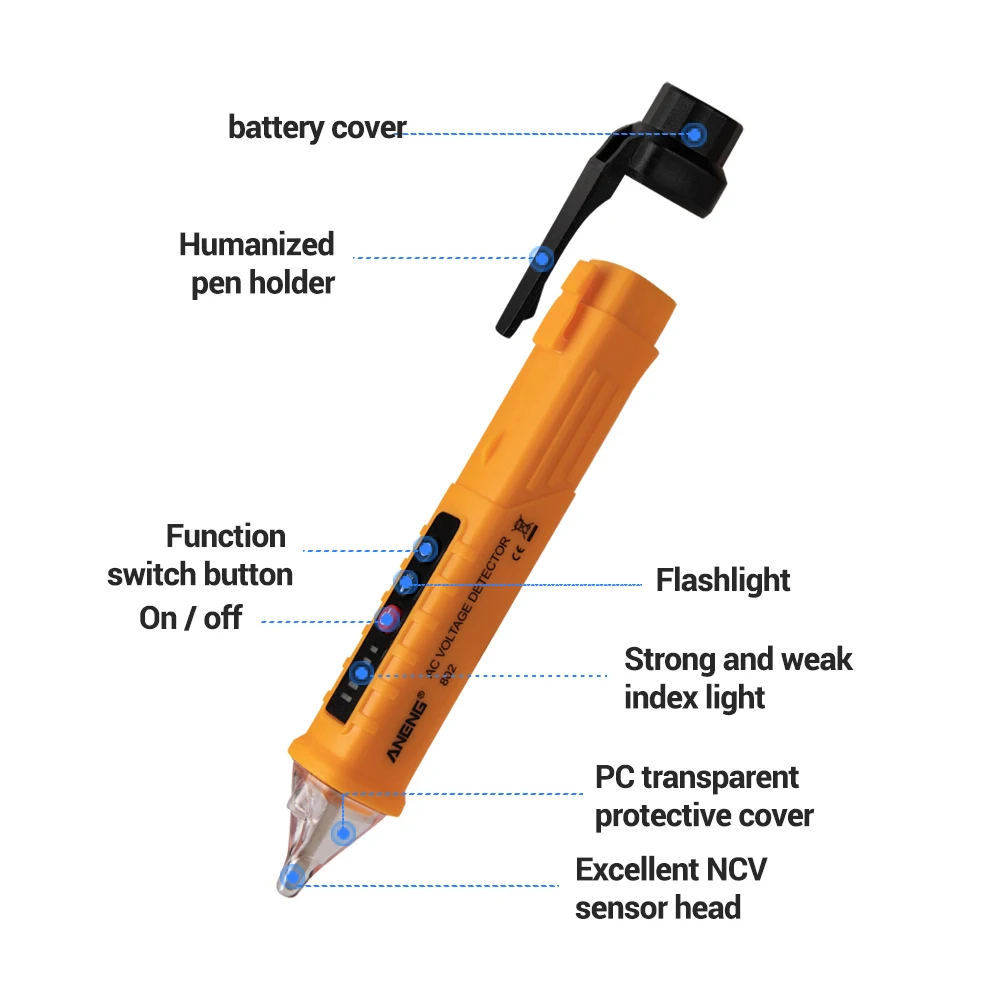 yellow 12-1000V Automatic Sensitive Wall Socket Electric Test Pen Safety Contactless Sensitive Voltage Detector - Цвет: yellow