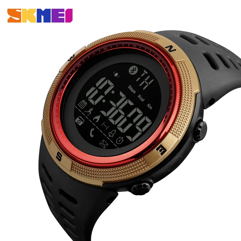 SKMEI Брендовые мужские умные спортивные часы Bluetooth калории шагомер модные часы для мужчин Удаленная камера Цифровые часы наручные часы - Цвет: gold red