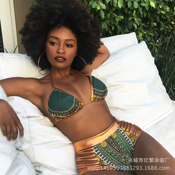 

South Africa gilded bikini swimsuit high waist character printing quality bikini