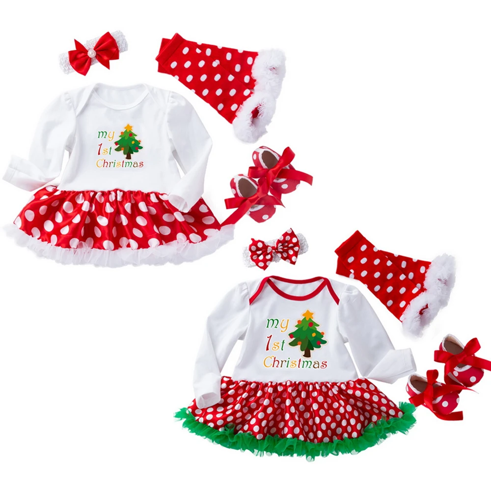 

Oeak 4PCS Christmas Toddler Baby Girl Thanksgiving Clothing Print Letter Baby Long Sleeve Romper Lace Skirt Legging Headband