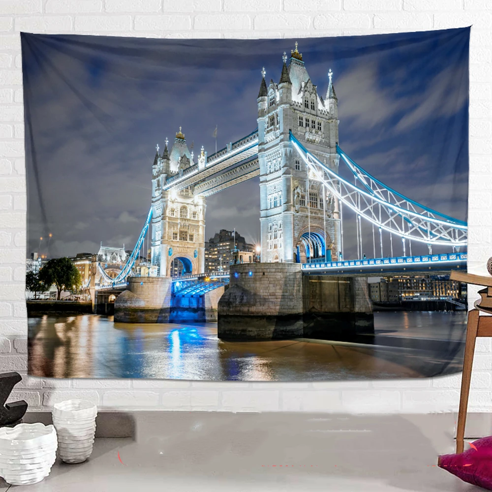 London Tower Bridge Flags Wall Hanging City Night View Banners Canvas Painting Historical Sites Poster Print Art Decoration | Дом и сад