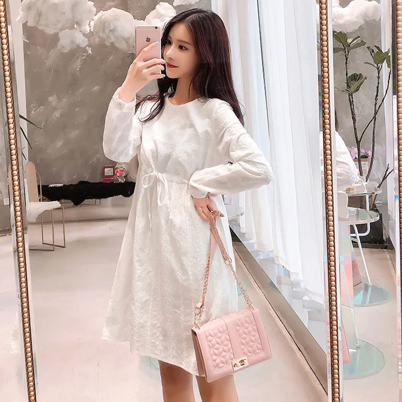 Осенние платья на завязках Одежда для беременных вышивка хлопок лен Vestido платье для беременных Одежда