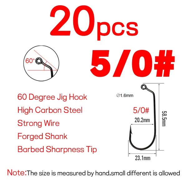 Bimoo 20PCS High Carbon Steel 60 Degree Jig Hook Thicked Saltwater  Freshwater Soft Worm Hooks 1# - 6/0# - AliExpress