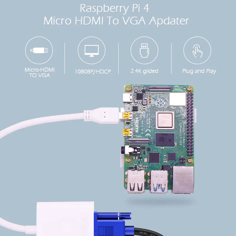 Raspberry Pi 4 Micro HDMI для VGA Apdater с AV/аудио портом кабель USB передачи данных Mode B