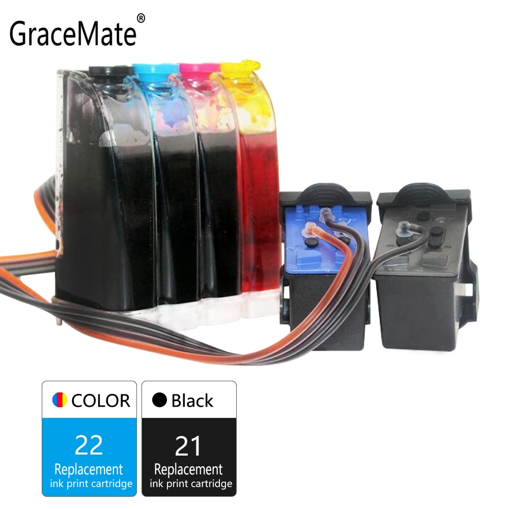

GraceMate 21 22 XL Ciss Bulk Ink Compatible for Hp 21 22 for Deskjet F2180 F2200 F2280 F4180 F300 F380 380 D2300 D2345 Printer