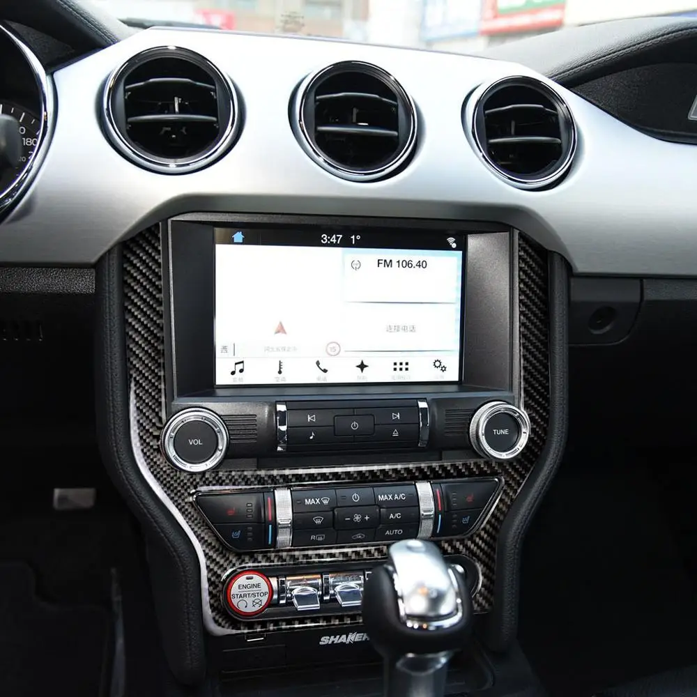 Для Ford Mustang карбоновое волокно центральный контроль кондиционер CD панель Крышка отделка наклейка автомобиль Стайлинг- аксессуары