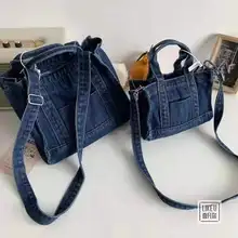 

Denim Mini Tote Bag Women Designer Handbag 2021 Girls Shopper Bags Fashion Casual Solid Color Japanese Style Joker Shoulder Bags