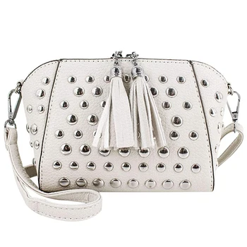 

Elegant Women's Small Studs Crossbody Handbag Fashion Shell Shape Shoulder Messenger Bag Ladies Punk Style Tassel Clutch Purse