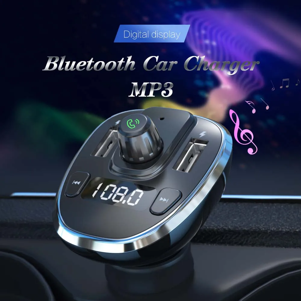 JINSERTA Bluetooth 5,0 FM передатчик автомобильный MP3-плеер двойной USB Автомобильное зарядное устройство с детектором напряжения 3.4A зарядное устройство для мобильного телефона