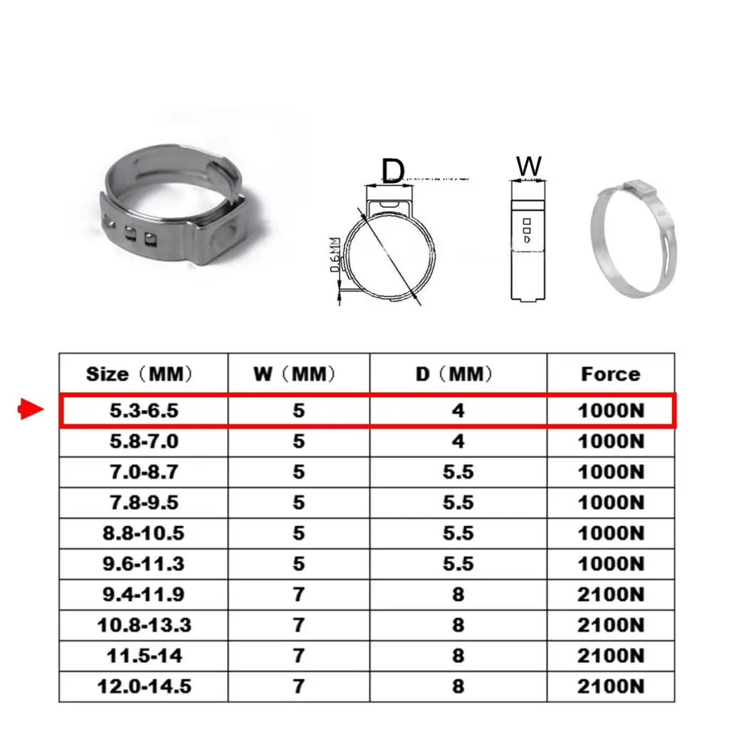 10X Stainless Steel Single Ear Hydraulic Hose Clamps 5.8mm-7mm