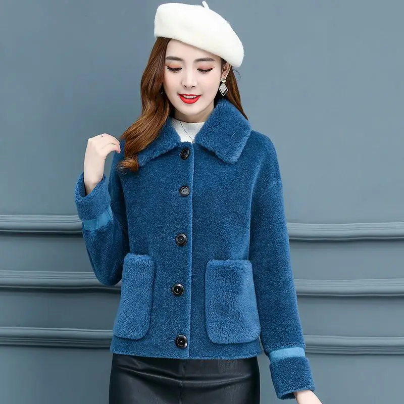 

Women Winter Real Fur Wool Coats Fashion Plush Natural Sheep Shearing Short Coat Female Suede Liner Overcoat Wool Jackets K305