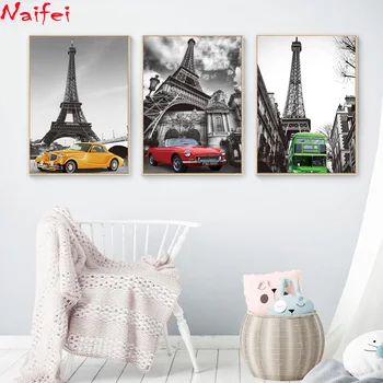 

5d DIY Diamond Painting Europe city Landscape Full Embroidery Sale old Car green bus 5D Mosaic Black White Paris Building tower