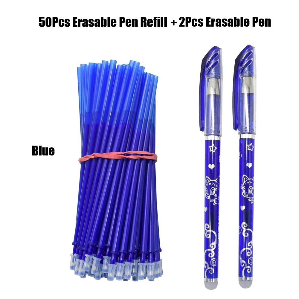 

52Pcs/Set Erasable Gel Pens Black Blue Refill Rod 0.5mm Ballpoint Pen Washable Handle School Office Writing Supplies Stationery