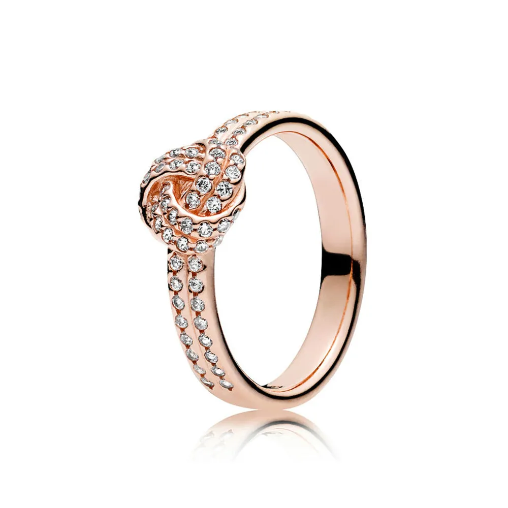 

NEW 100% Sterling silver 1:1 Glamour 180997CZ ROSE SPARKLING LOVE KNOT RING Original Women wedding Fashion Jewelry 2019