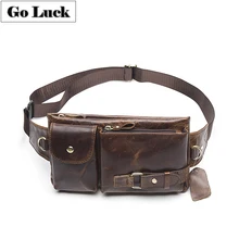 GO-LUCK брендовая Повседневная поясная сумка из натуральной кожи, мужская сумка через плечо, мужские сумки-мессенджеры из воловьей кожи для путешествий