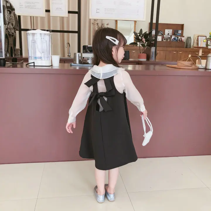 Комплект повседневной одежды из 2 предметов для девочек WLG, детская белая рубашка и черное платье на бретелях, весенне-осенняя Милая