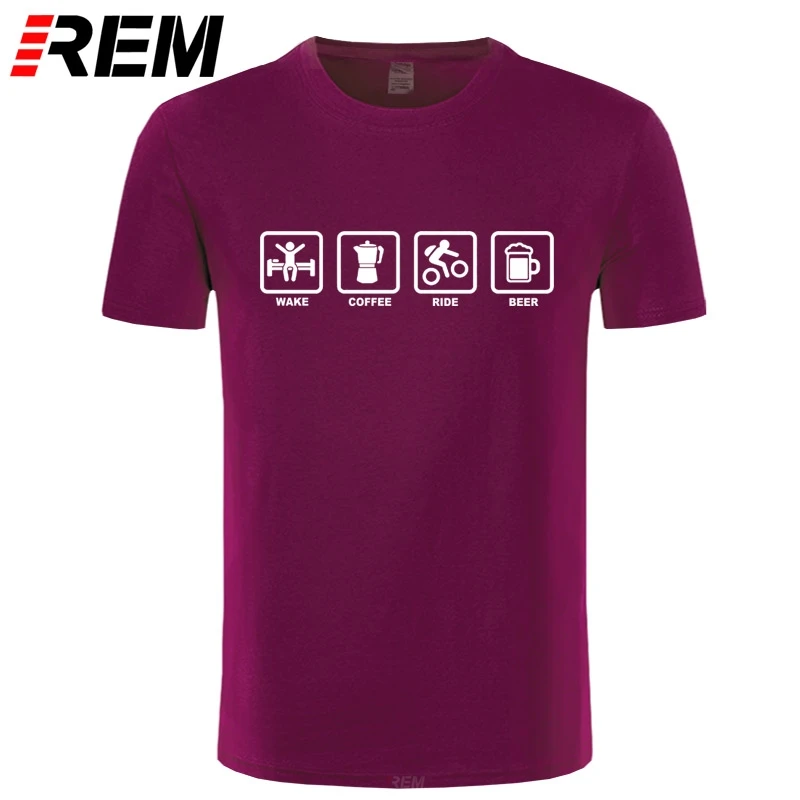 REM Brand Clothing Wake Coffee Rider Beer Bicycle Funny T Shirt Tshirt Men Cotton Short Sleeve T-shirt Top Camiseta