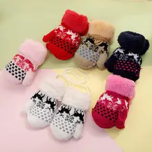 Новые детские перчатки с рисунком оленя для детей 0-3 лет, зимние шерстяные теплые вязаные перчатки для мальчиков и девочек