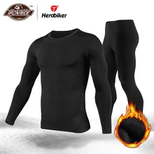 Herobiker גברים של צמר מרופד תרמית תחתוני סט אופנוע סקי בסיס שכבה ארוכים חמים בחורף חולצות & חולצות תחתון חליפה(China)