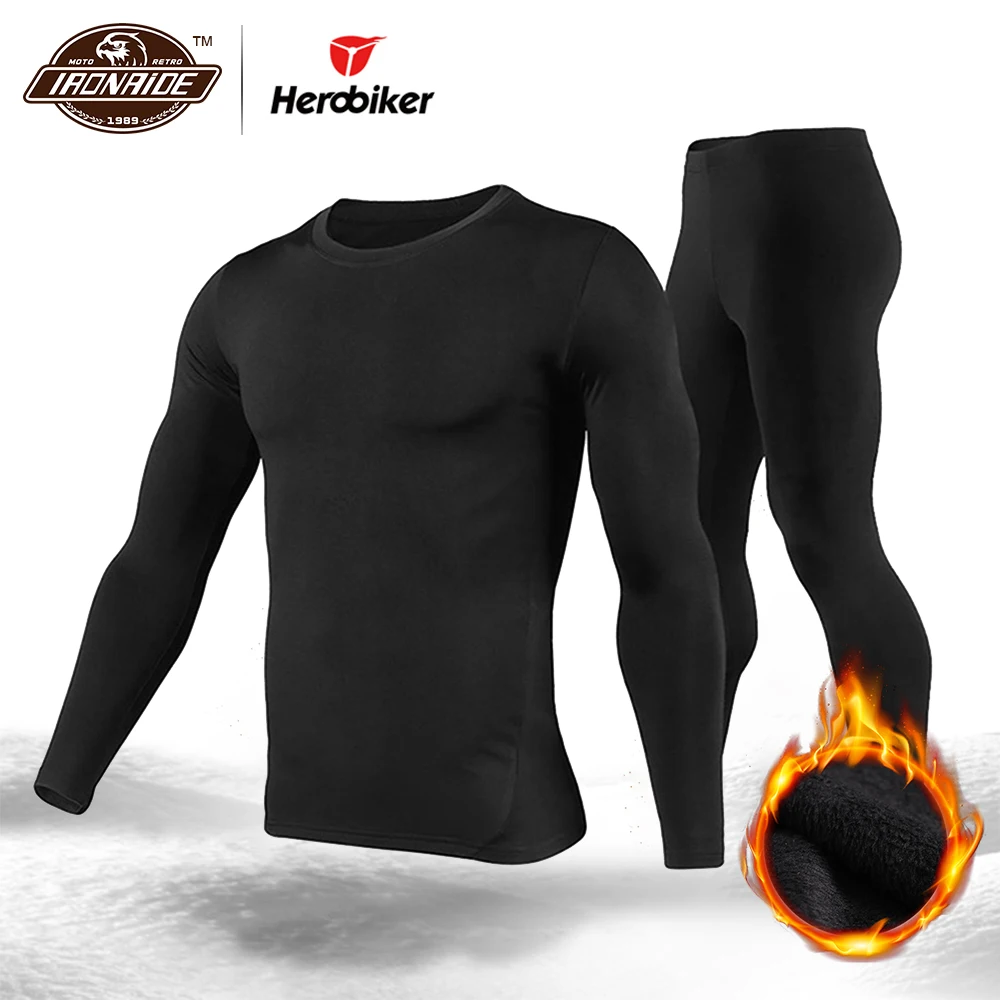 En Ligne Herobiker hommes polaire doublé sous vêtement thermique ensemble moto ski couche de Base hiver chaud longues Johns chemises   hauts bas costume