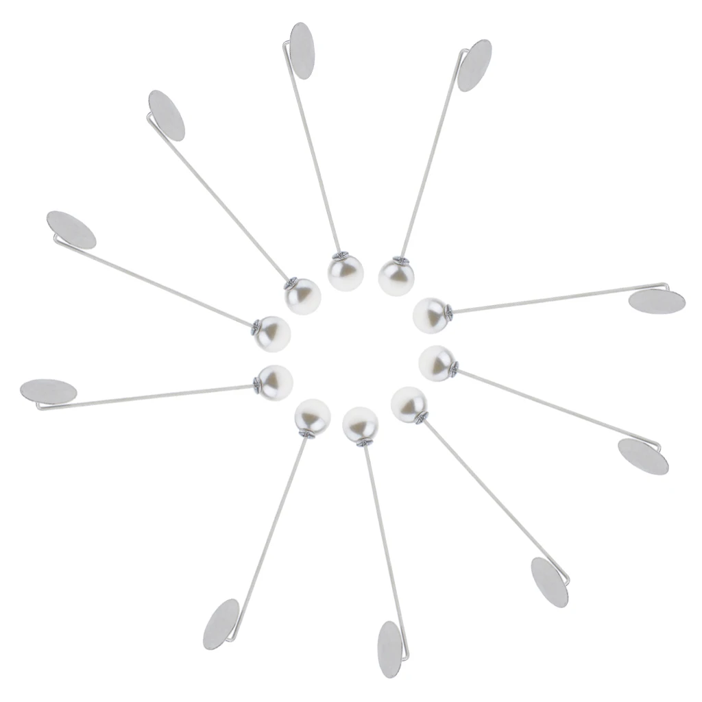 10pcs/Lot Stainless Steel Stick Pin Pearl Bead End Glue On Clutch Brooch DIY