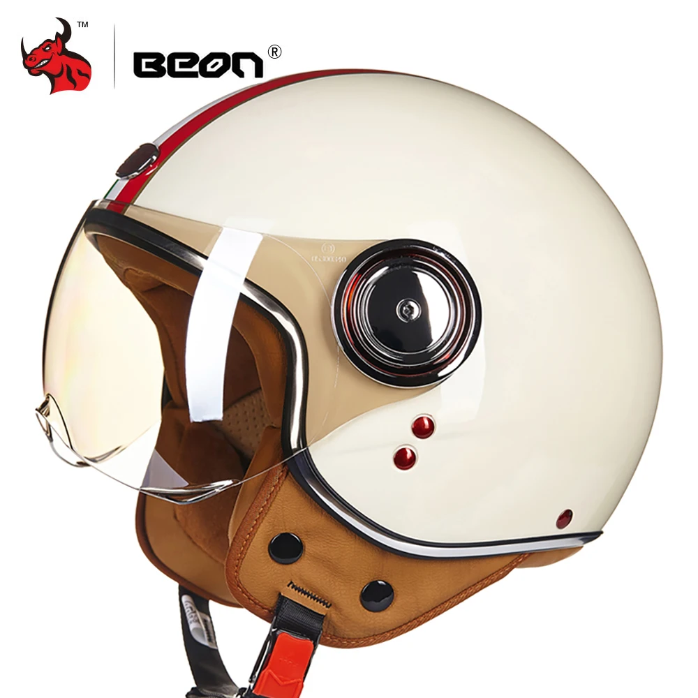 BEON Motorcycle Helmet 3/4 Open Face Vintage Casco Moto Men Retro Moto Helmet Summer Scooter Motorbike Riding Helmet