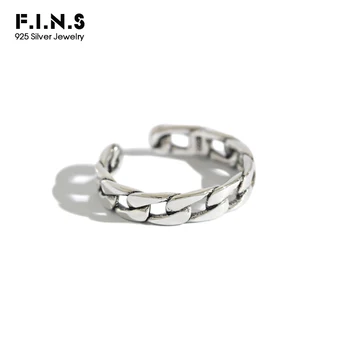 

F.I.N.S Classic S925 Sterling Silver Chain Adjustable Ring For Men Women Vintage Finger Ring Punk Mens Rings Silver 925 Jewelry