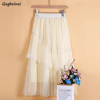 

Skirts Women Korean Style Loose Solid Casual Simple All-match High Quality Womens Mesh Skirt Elegant Comfortable Fashion Chic