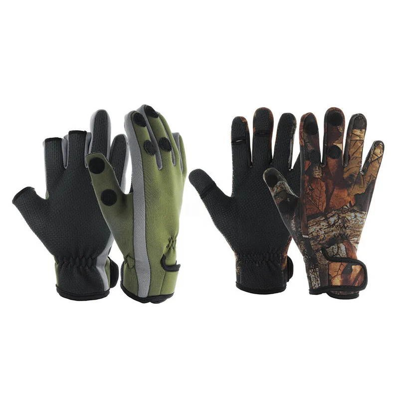 Neoprene Camo Fishing Gloves Finger Protector Hunting Outdoor Windproof Winter Non-slip Fishing Gloves Three Fingers Cut Gloves