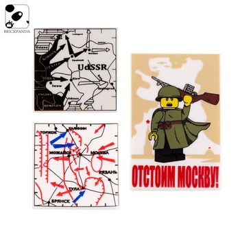 

WW2 Military Minifigs Accessories Building Blocks Soviet Army Soldier Weapons Mini Print Poster Map 2X2 Bricks Figure Parts Toys