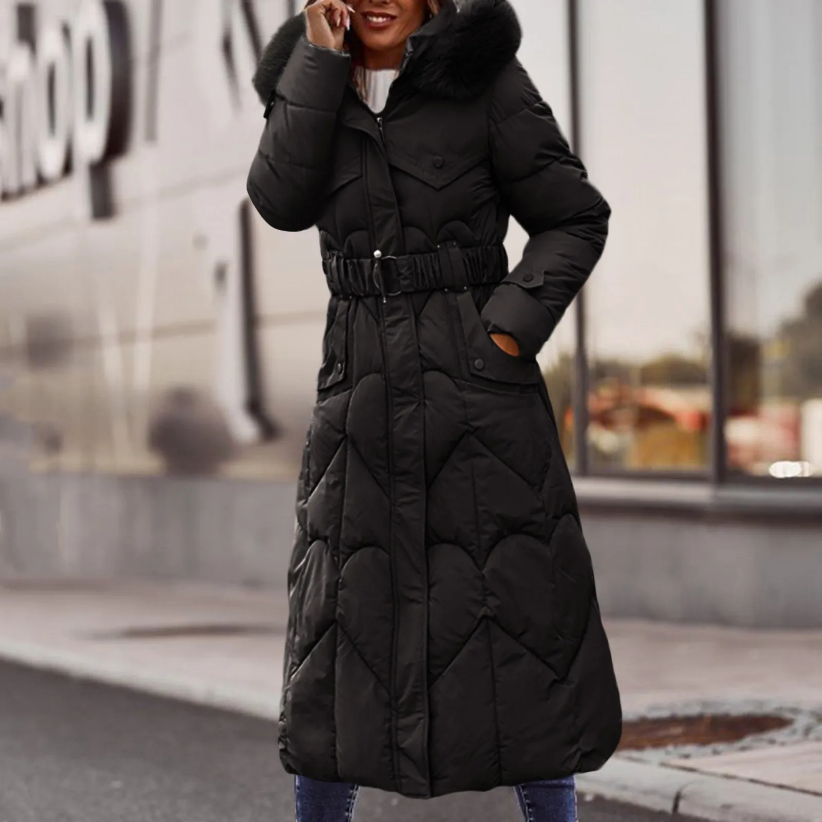 Comprar Parka abrigo de invierno para mujer nuevo cuello de piel gruesa en  la chaqueta larga hasta la rodilla ajustada abrigo Floral.