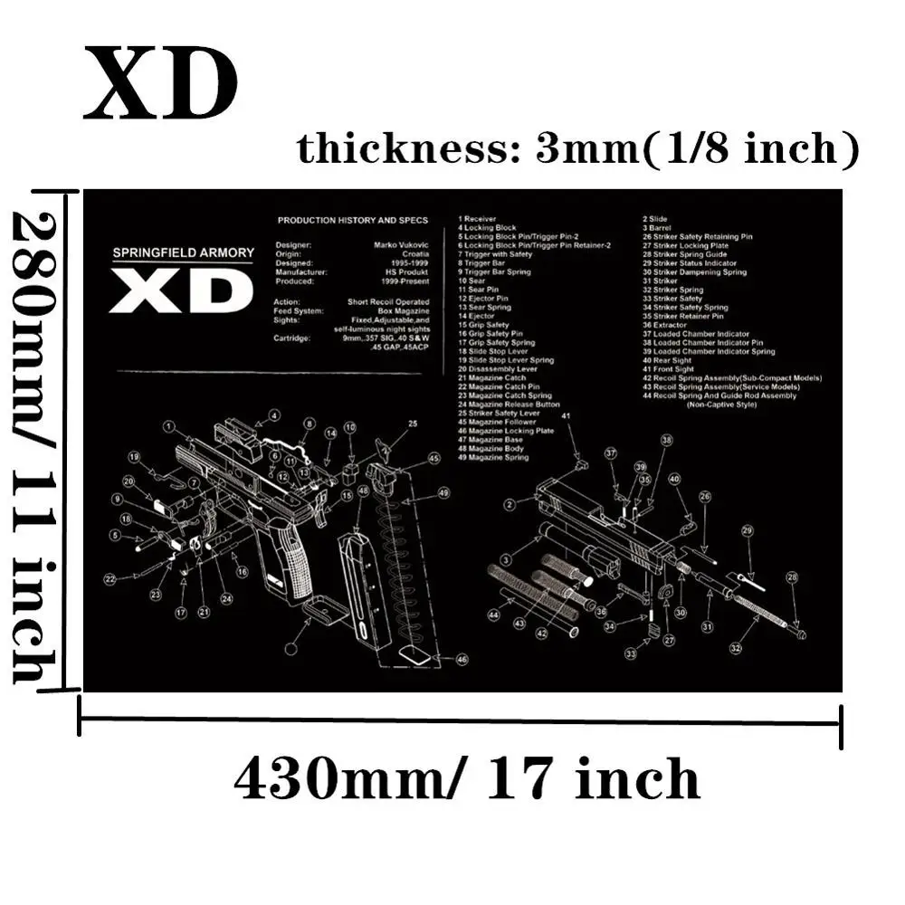 Большой чистящий коврик для ружья AR15 AK47 Glock 1911 SIG винтовка пистолет оружейный оружейник разборка ремонт набор инструментов для сборки скамьи колодки - Цвет: XD