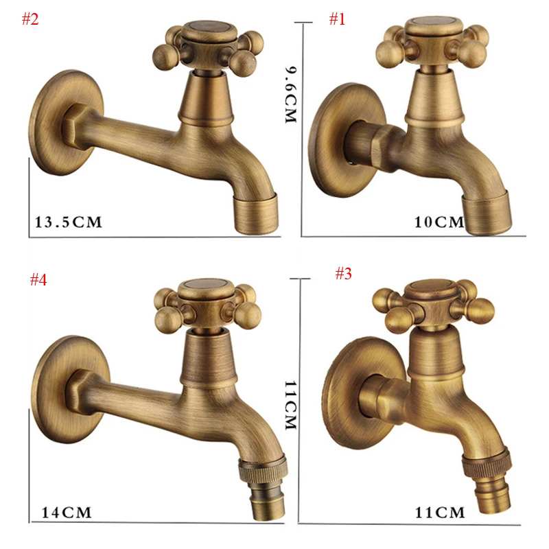 Wall Mount Bibcock Antique Brass Retro Small Pool Tap Decorative Outdoor Garden Faucet Washing Machine Mop Cold Water WC Taps