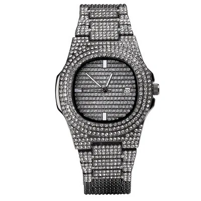 1PCs 2021 Hip Hop Men Iced Out Watches Luxury Date Quartz Wrist Watches With Micropave CZ Watch For Women Men Rhinestone Watches 