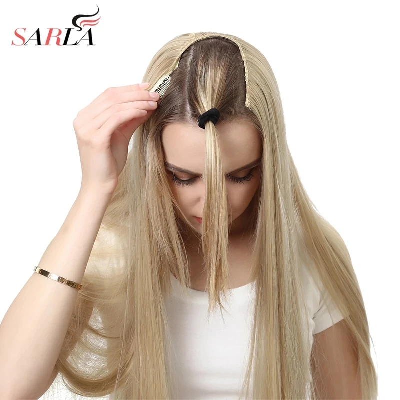 Sale Hairpieces Blonde U-Part Clip-In Synthetic Natural False Fake Straight Long Thick SARLA NjoMepeZ