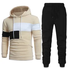 Autumn Winter 2021 Warm Hooded Pullover Suits Personality Patchwork Men Tracksuits Hoodies Suits Men Hoodies+Pants Two Piece Set