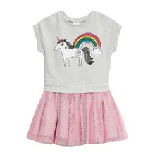 Little maven/Новинка г.; летняя одежда для маленьких девочек; Брендовое платье; Детские хлопковые платья с короткими рукавами и принтом единорога и животных