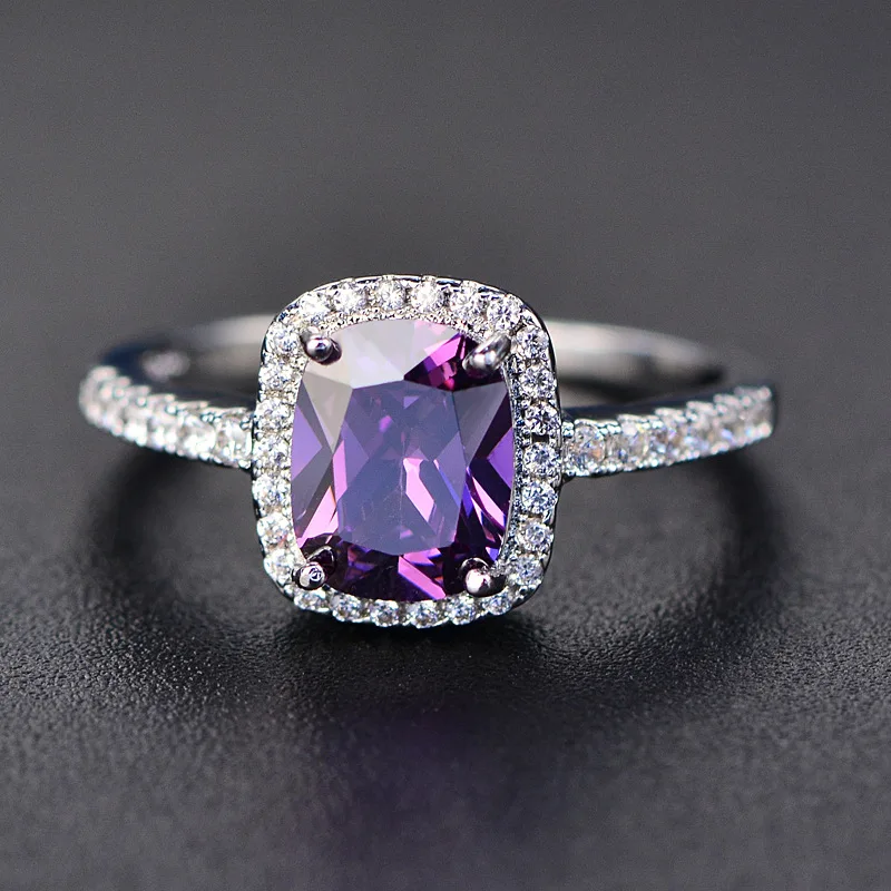 Fashion Mystic Fire Crystal Stone Rings For Women Silver Color Square Blue Pink Zircon Wedding Engagement Ring Boho Jewelry