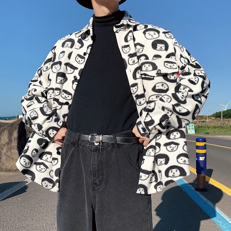 겨울 남성 꽃 색상 모직 혼합 소재 느슨한 오버 코트 짧은 윈드 브레이커 thicken keep warm wool jacket 캐시미어 코트