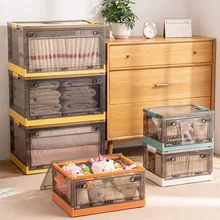 

40cm Foldable Plastic Storage Box With Wheels Side-Open Transparent Clothes Storage Container Large Size Laundry Books Organizer