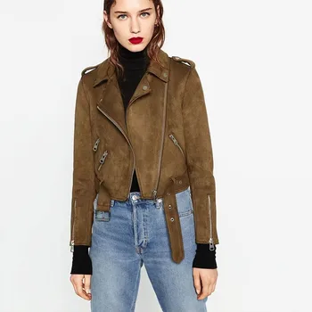 

2019 New Autumn Faux Suede Womens Motorcycle Trend Jacket Faux Leather Jacket Women Biker Jacket Slim Long Sleeve PU Coat