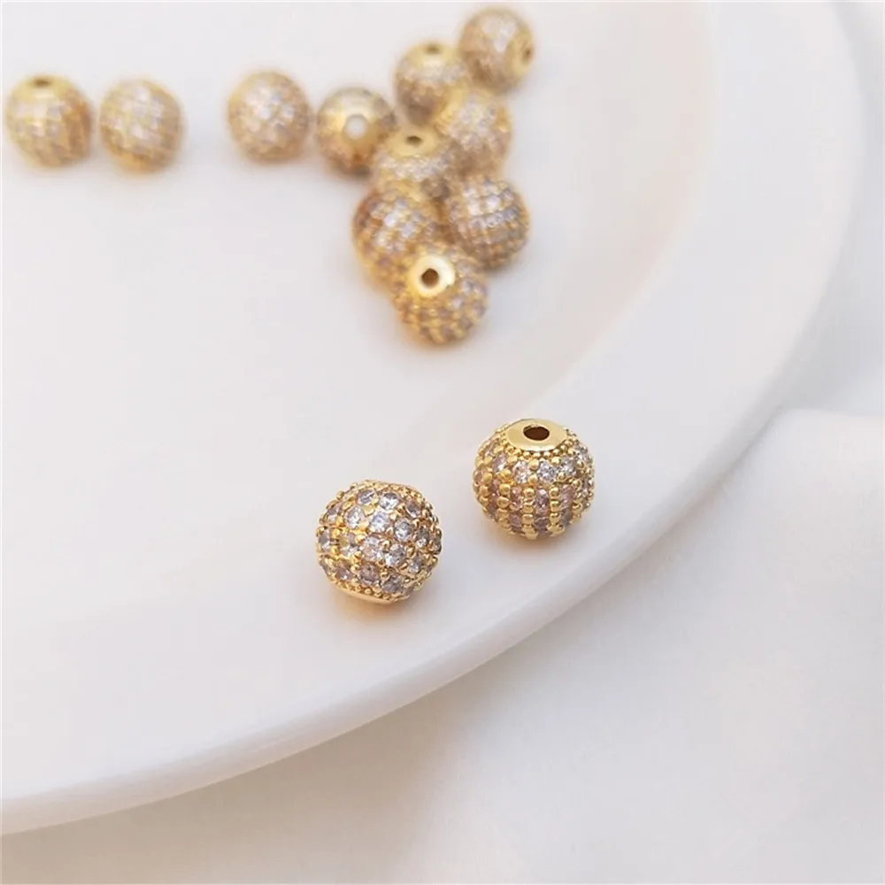 14K Gold Plating Micro-set zircon ball, diamond ball, bead, bead, diy handmade string bracelet, necklace loose bead material